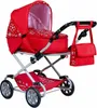 A red doll stroller with a white floral pattern, shown against a white background. Náhľad obrázku produktu