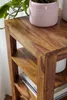 A close-up of a wooden shelf with a plant in a pink pot on top. Podgląd zdjęcia produktu