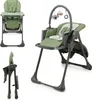 A green and gray high chair is shown from multiple angles against a white background. Produktbild-Vorschau