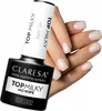 A bottle of Claresa Top Milky No Wipe nail polish is shown next to a hand with perfectly manicured nails in a milky nude color. Náhled obrázku produktu