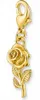 A gold-colored charm shaped like a rose with a stem and leaves, attached to a clasp. Anteprima dell’immagine prodotto