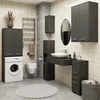 A modern bathroom with a washing machine, toilet, sink, and storage cabinets. Produktbild-Vorschau