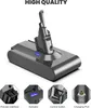 A close-up, angled view of a gray vacuum cleaner battery pack with a blue indicator light, set against a white background. Four smaller inset images at the bottom highlight specific features of the battery. Produktbild-Vorschau