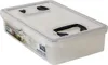 A clear plastic storage container with two black handles and a transparent lid. Produktbild-Vorschau