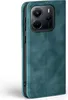 A teal-colored flip case for a smartphone is shown from the side, with the camera module visible. Produktbild-Vorschau
