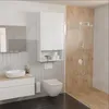 A modern bathroom with a sink, toilet, and shower. Produktbild-Vorschau