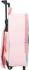 Side view of a pink and teal rolling backpack with a Lilo & Stitch design. Produktbild-Vorschau