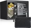An open safe filled with stacks of money and gold bars, with a black pouch in front. Produktbild-Vorschau