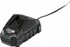 A black battery charger with a black cord against a white background. Produktbild-Vorschau