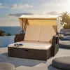Strandkorb Sonnenbett Polyrattan Braun mit Dach & Kissen Produktbild-Vorschau 1