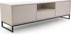 A beige TV cabinet with a black metal frame on a white background. Produktbild-Vorschau