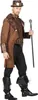 A man wearing a steampunk-style outfit, including a coat, vest, hat with goggles, and boots, holding a cane. Produktbild-Vorschau