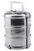 A stainless steel tiffin carrier with three stacked compartments and a handle. Podgląd zdjęcia produktu