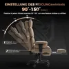 A marketing image showing a khaki office chair with its recline feature highlighted. Voir les images du produit