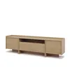 A light wood TV stand with three doors and an open shelf. Produktbild-Vorschau