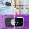 A person's hand is shown placing a phone into a pocket, with text overlays describing features. The bottom half of the image shows two scenarios of charging a phone. Anteprima dell’immagine prodotto