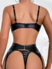 Erotische  Dessous Set – Schwarzes Straps-Set mit BH, Produktbild-Vorschau 3