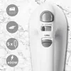 A close-up shot of a white hand mixer with gray controls, set against a marble-patterned background. Produktbild-Vorschau