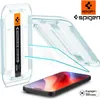 A Spigen screen protector kit for an iPhone, including the application tray, screen protectors, and the phone itself. Produktbild-Vorschau