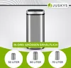 A silver automatic trash can is shown with different sizes available below. Náhled obrázku produktu