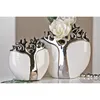 Gilde Vase, "Tree", Keramik, weiß, silberfarben, VE 1, L. Voir les images du produit 2