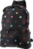 A black backpack with colorful polka dots. Produktbild-Vorschau