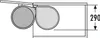 A diagram showing the dimensions of a pull-out waste bin system. Náhled obrázku produktu