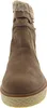 A close-up front view of a brown leather boot with fur trim. Produktbild-Vorschau