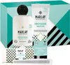 A gift set of Marlay skincare products, including a bottle, a tube, a cloth, and a nail file, presented in a teal and white patterned box. Náhled obrázku produktu