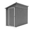 A gray metal shed with a door and a sloped roof, shown against a white background. Produktbild-Vorschau