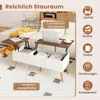 A coffee table with lift-top functionality and storage compartments is shown in a living room setting, with decorative elements and text overlays highlighting its features. Podgląd zdjęcia produktu