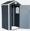 A dark gray plastic garden shed with the door open, showing the interior. Produktbild-Vorschau