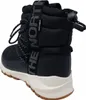 A black winter boot with white laces and a white sole, shown from the back-left. Podgląd zdjęcia produktu