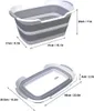 A diagram showing the dimensions of a foldable pet bathtub in both its expanded and folded states. Produktbild-Vorschau