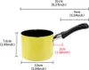A yellow pot with a black handle is shown with measurement lines and text indicating its dimensions. Náhled obrázku produktu
