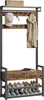 A coat rack and shoe storage bench with shoes, a hat, a coat, and a basket. Náhled obrázku produktu