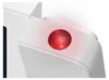 A close-up of a white alarm clock with a red illuminated light. Produktbild-Vorschau