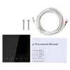 A smart digital LCD thermostat and its accessories are laid out on a white background, along with a manual. Podgląd zdjęcia produktu