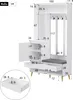 A diagram with dimensions of a white entryway cabinet with a bench and hooks. Produktbild-Vorschau
