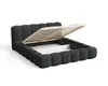 A dark gray upholstered bed frame with storage, shown with the slatted base lifted to reveal the storage compartment. Voir les images du produit