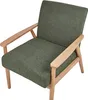 A green upholstered armchair with light brown wooden armrests and legs, shown from a slightly elevated angle against a white background. Náhled obrázku produktu
