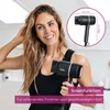 A woman is holding a hairdryer, with a close-up inset image of the hairdryer showing its dimensions. Podgląd zdjęcia produktu