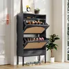 Schuhschrank 59x22.5x103.5 cm Schwarz Melamin Spanplatte Produktbild-Vorschau 2