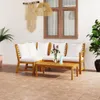 An outdoor lounge set with white cushions and a wooden coffee table is set up on a tiled patio, with a plant and a window in the background. Produktbild-Vorschau