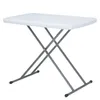 A white folding table with gray metal legs on a white background. Voir les images du produit