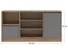 A product shot of a wooden and gray cabinet with dimensions indicated. Náhľad obrázku produktu