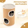 A cat scratching post and play tower with dimensions and weight limit information. Produktbild-Vorschau