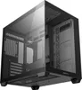 A black computer tower case with tempered glass panels on the side and top. Produktbild-Vorschau