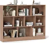 A well-lit studio shot of a wooden bookshelf filled with various decorative items and books. Náhled obrázku produktu