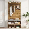 An entryway furniture set with a bench, coat hooks, and shelving, decorated with a plant and a hat. Anteprima dell’immagine prodotto